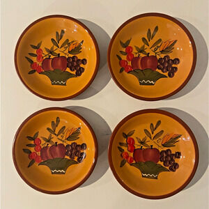 Gold Marketplace Hand Painted Ceramic Fruit Plates, Set of 4, 4.5" Diameter
